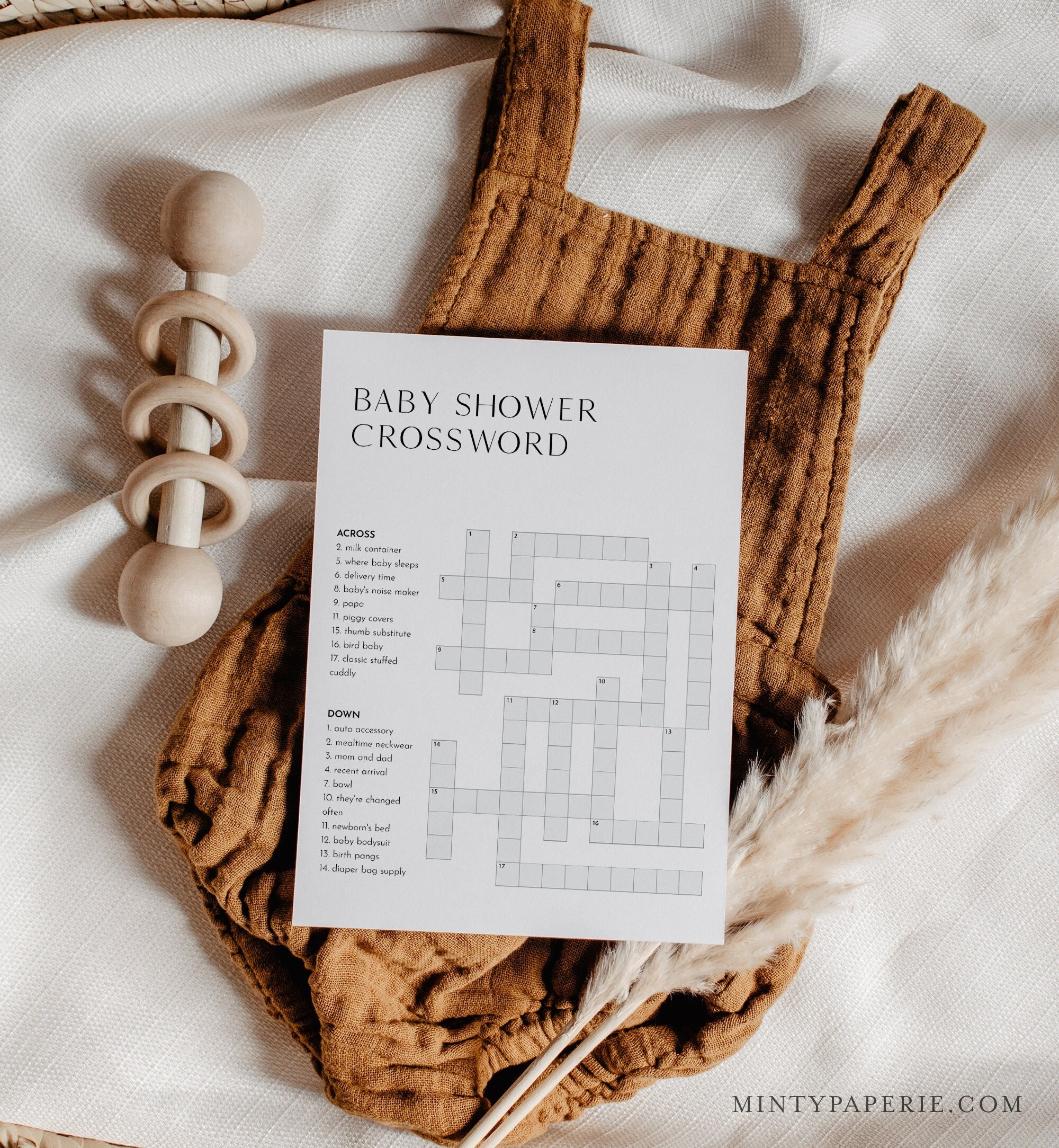 Baby Crossword Puzzle Minimalist Baby Shower Game Printable Crossword Game With Answer Key Instant Download Templett 5x7 0026B 33BAG