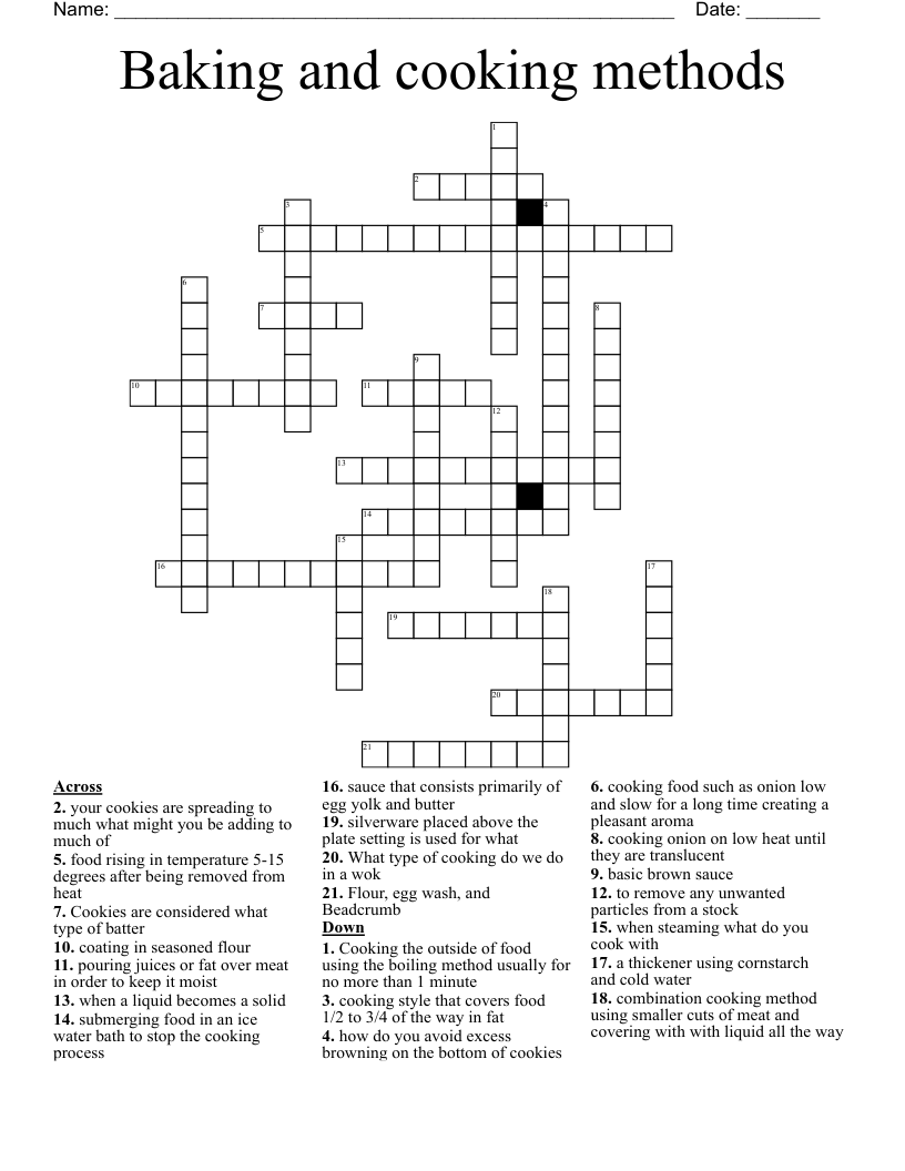 Baking And Cooking Methods Crossword WordMint