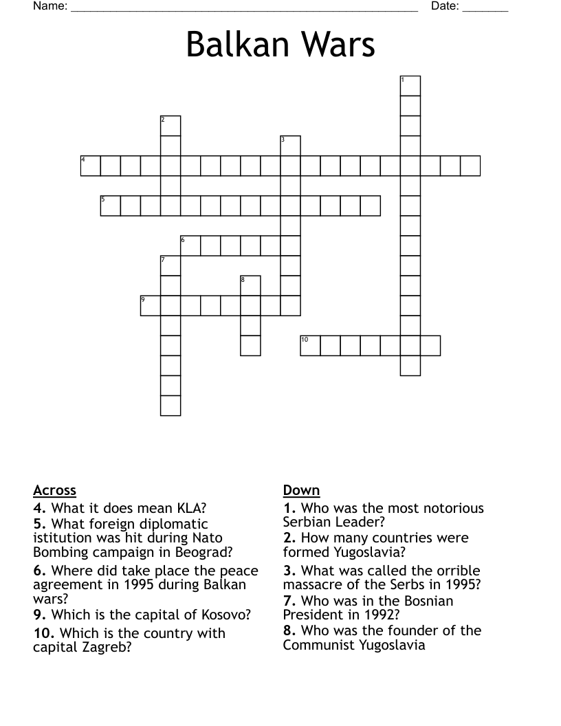 Balkan Wars Crossword WordMint