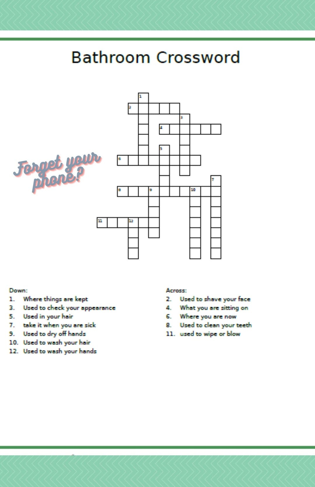 Bathroom Crossword Etsy Bathroom Crossword Etsy