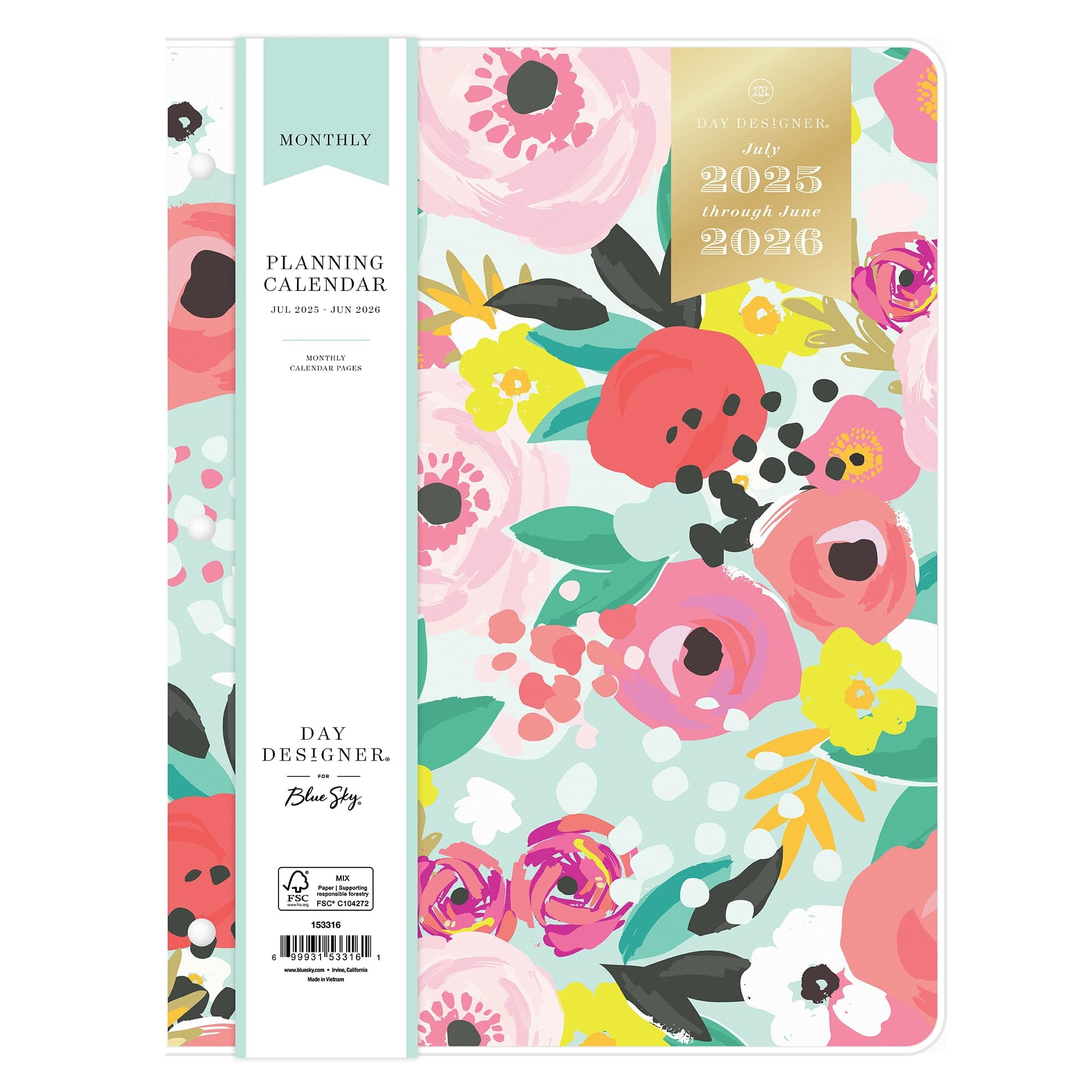 Blue Sky Day Designer 2025 2026 Monthly Academic Year Planner Calendar July 2025 June 2026 8 5 X 11 Flexible Cover Stapled Binding Secret Garden Mint Walmart