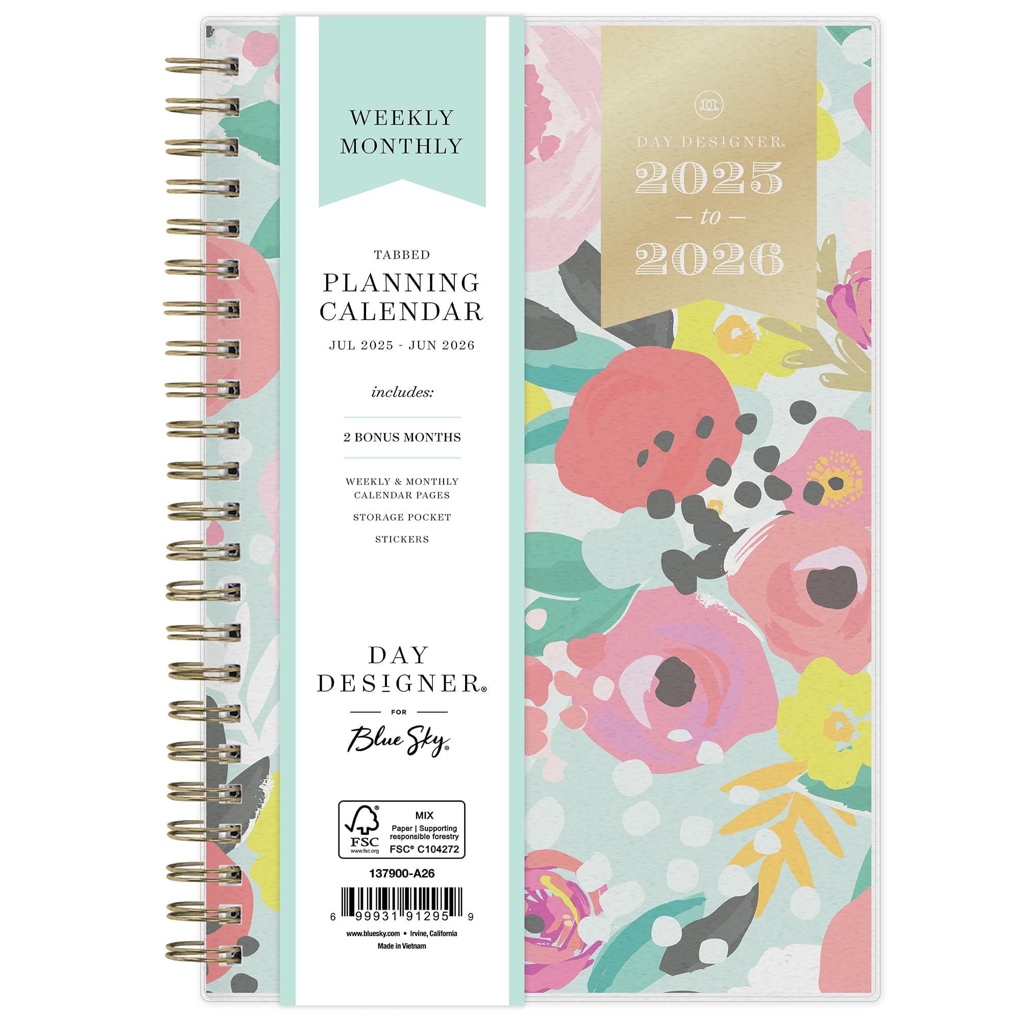 Blue Sky Day Designer 2025 2026 Weekly And Monthly Academic Year Planner Calendar July 2025 June 2026 5 X 8 Flexible Cover Storage Pocket Includes Stickers Secret Garden Mint Walmart