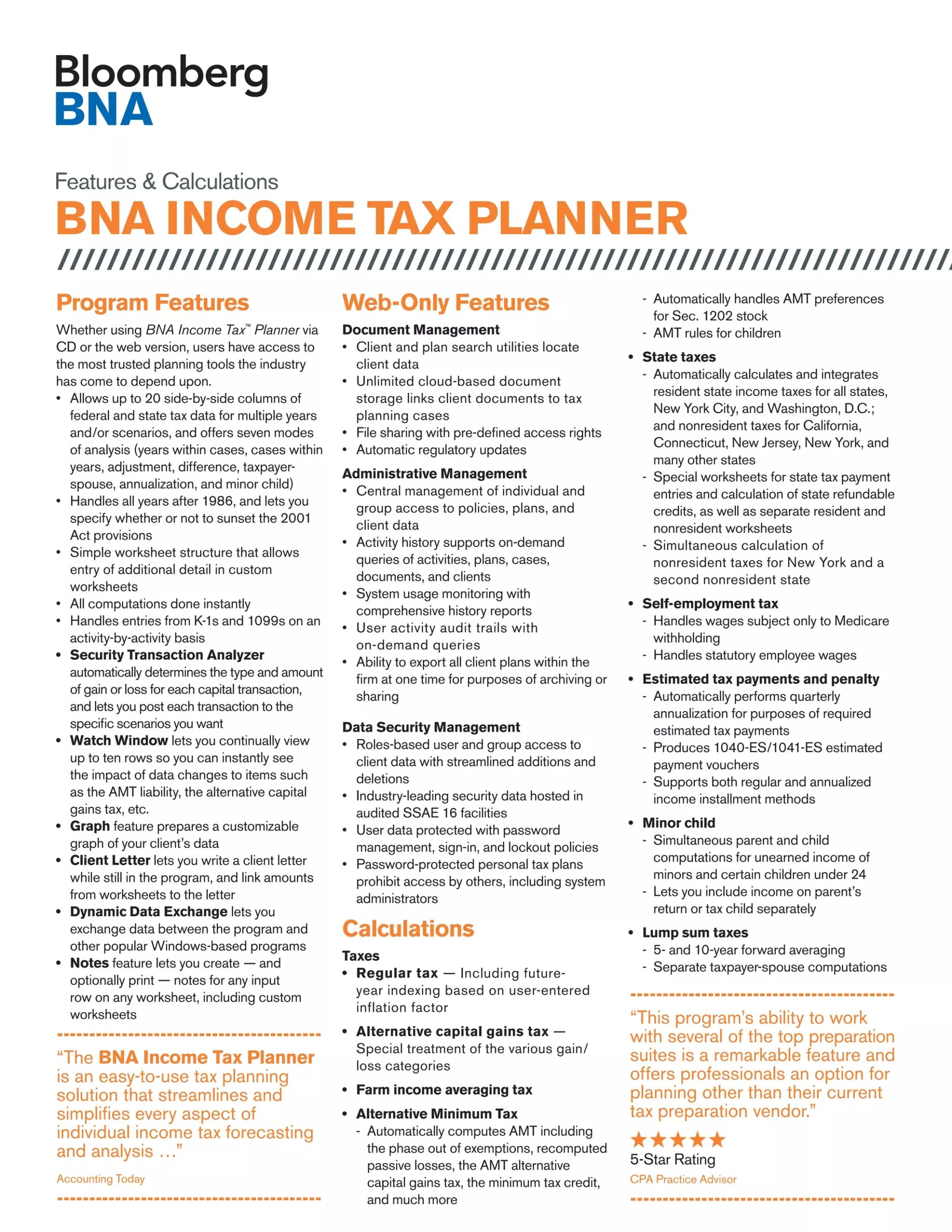 BNA Income Tax Planner Data Sheet PDF