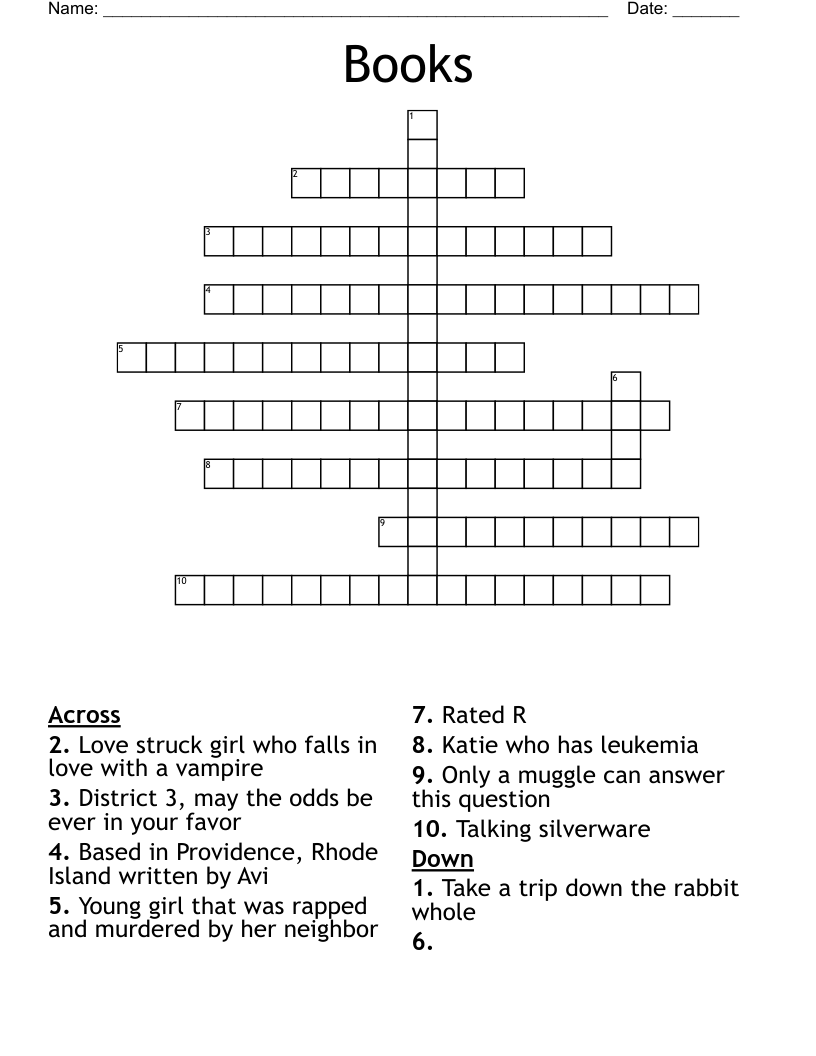Books Crossword WordMint