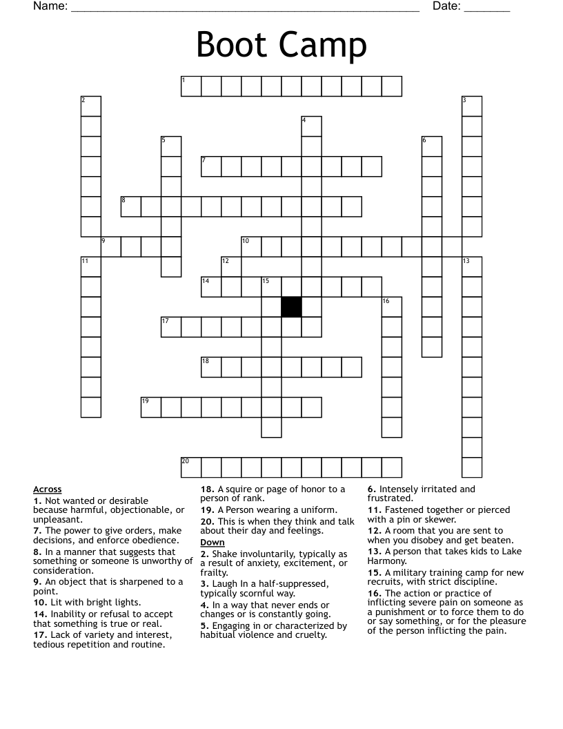 Boot Camp Crossword WordMint Boot Camp Crossword WordMint
