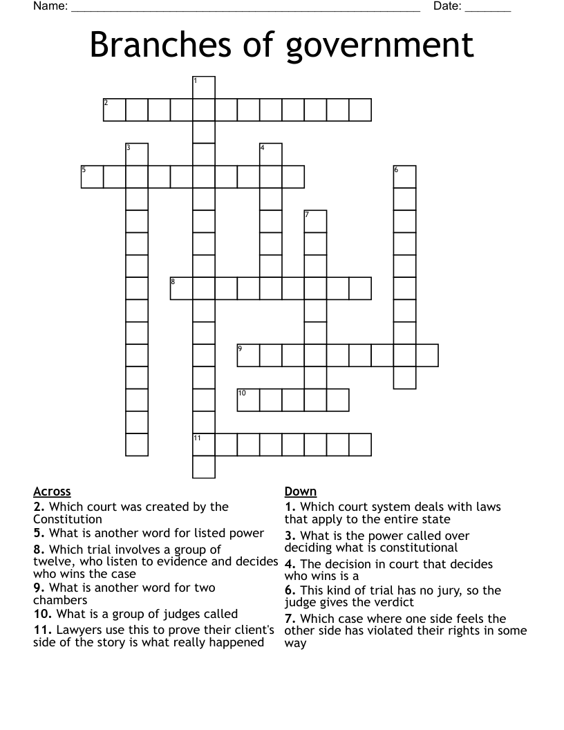 Branches Of Government Crossword WordMint
