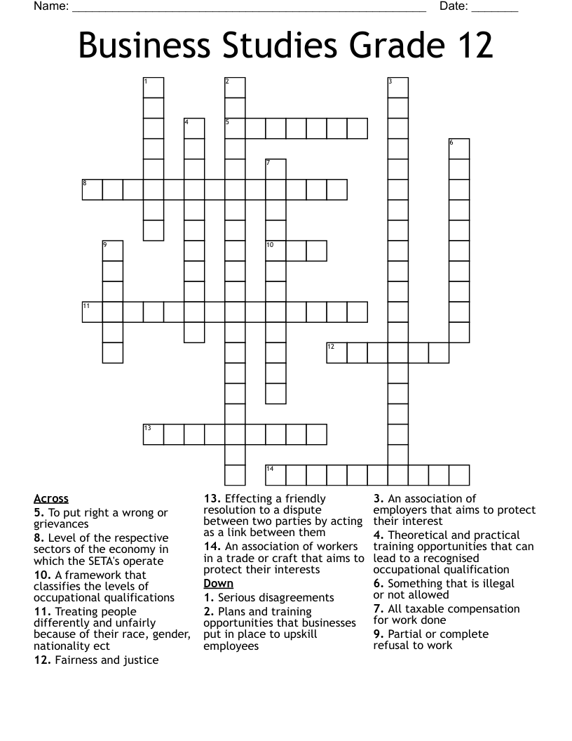 Business Studies Grade 12 Crossword WordMint Business Studies Grade 12 Crossword WordMint