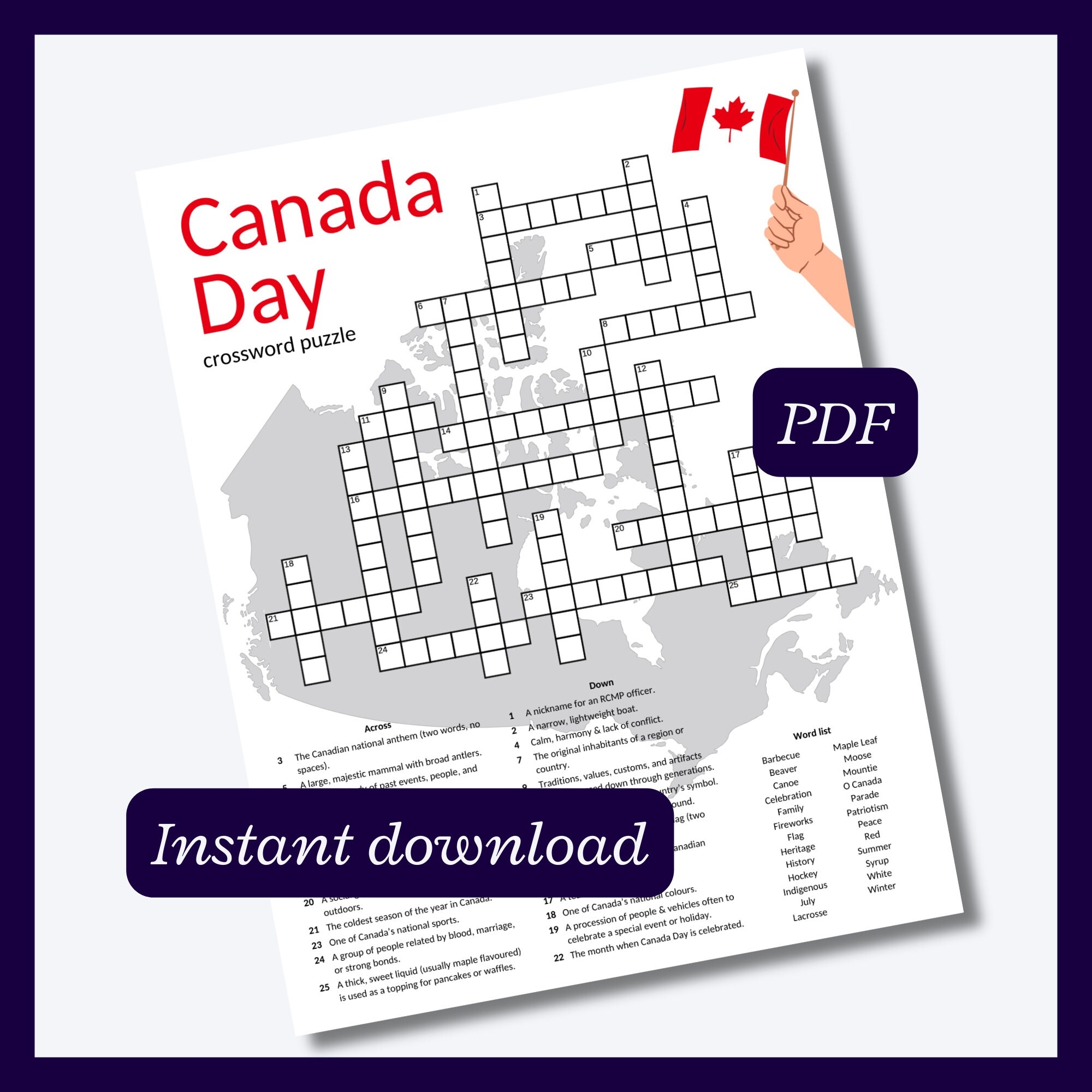 Canada Day Crossword Puzzle Teen Adult Activity digital Download Etsy