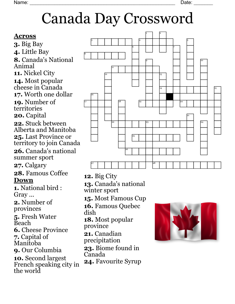 Canadian Symbols Crossword WordMint