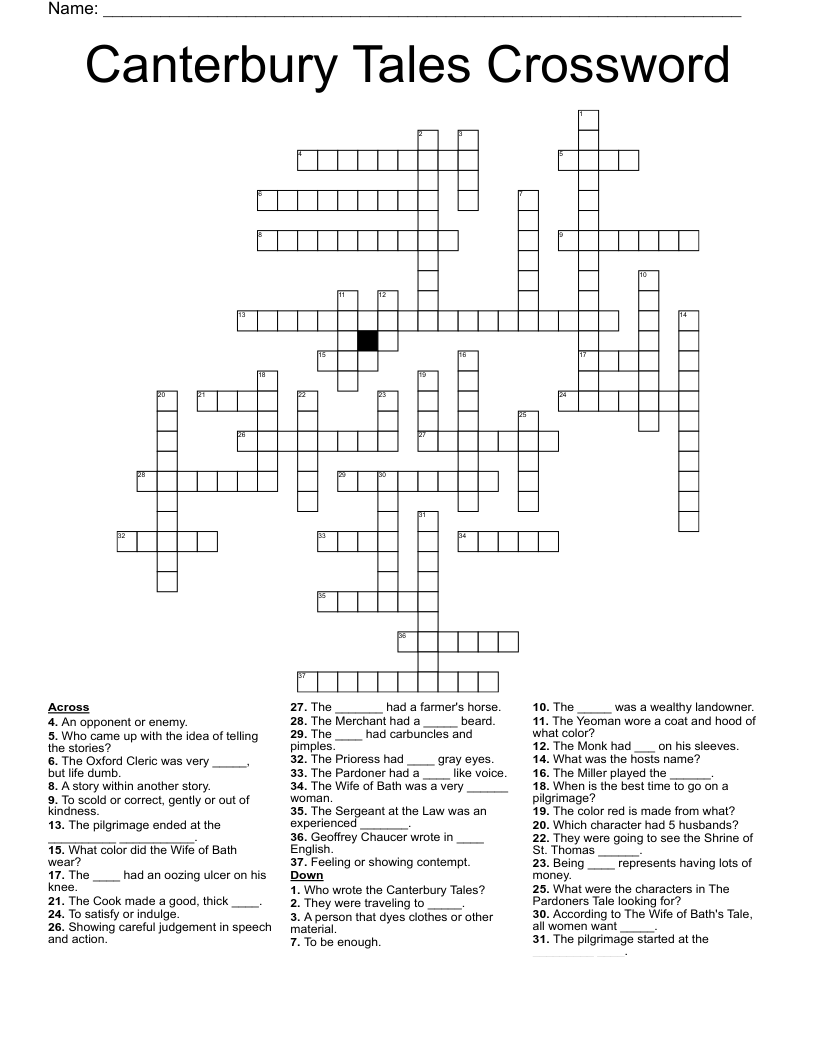 Canterbury Tales Crossword WordMint