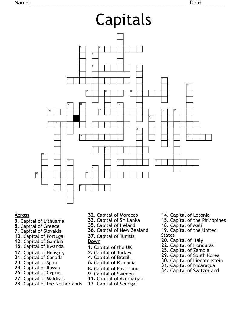 Capitals Crossword WordMint
