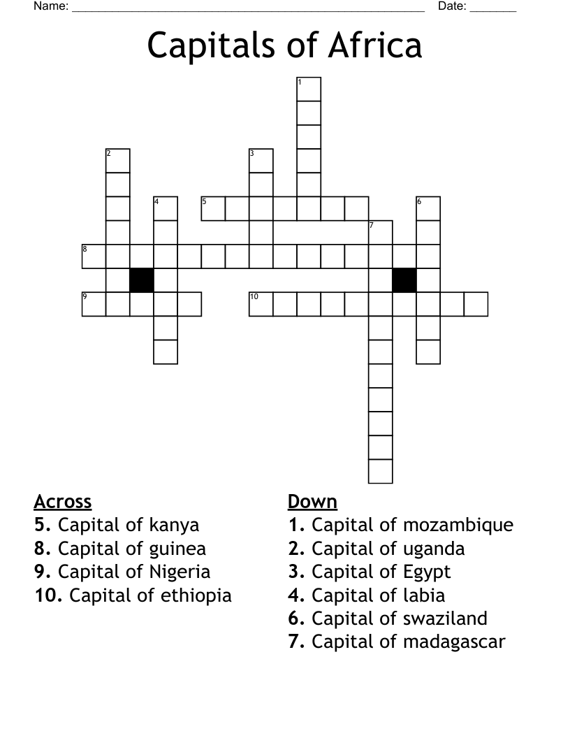 Capitals Of Africa Crossword WordMint
