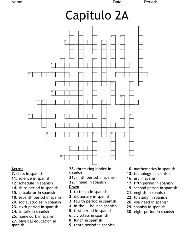 Capitulo 2A Crossword WordMint