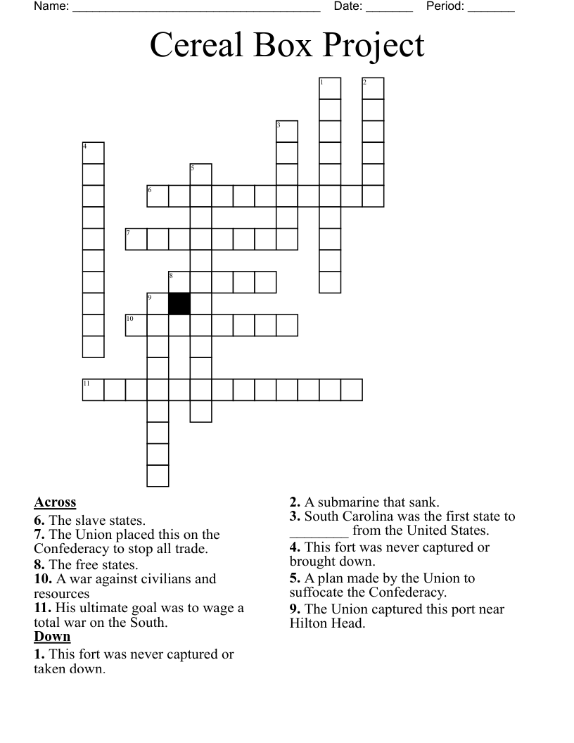 Cereal Box Project Crossword WordMint