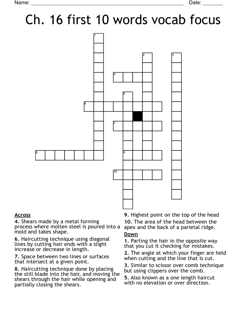 Ch 16 First 10 Words Vocab Focus Crossword WordMint