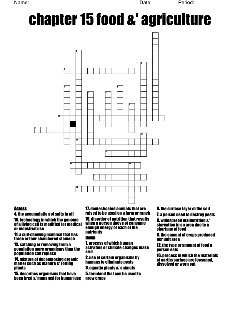 Chapter 15 Food Agriculture Crossword WordMint