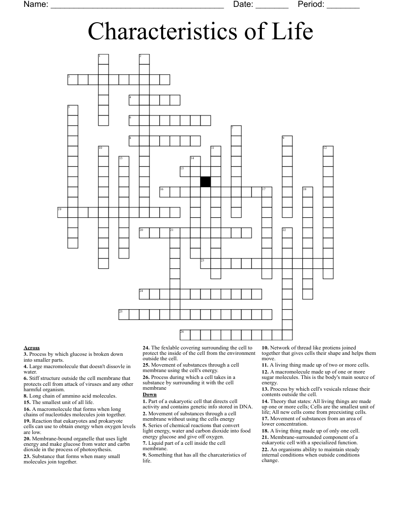 Characteristics Of Life Crossword WordMint