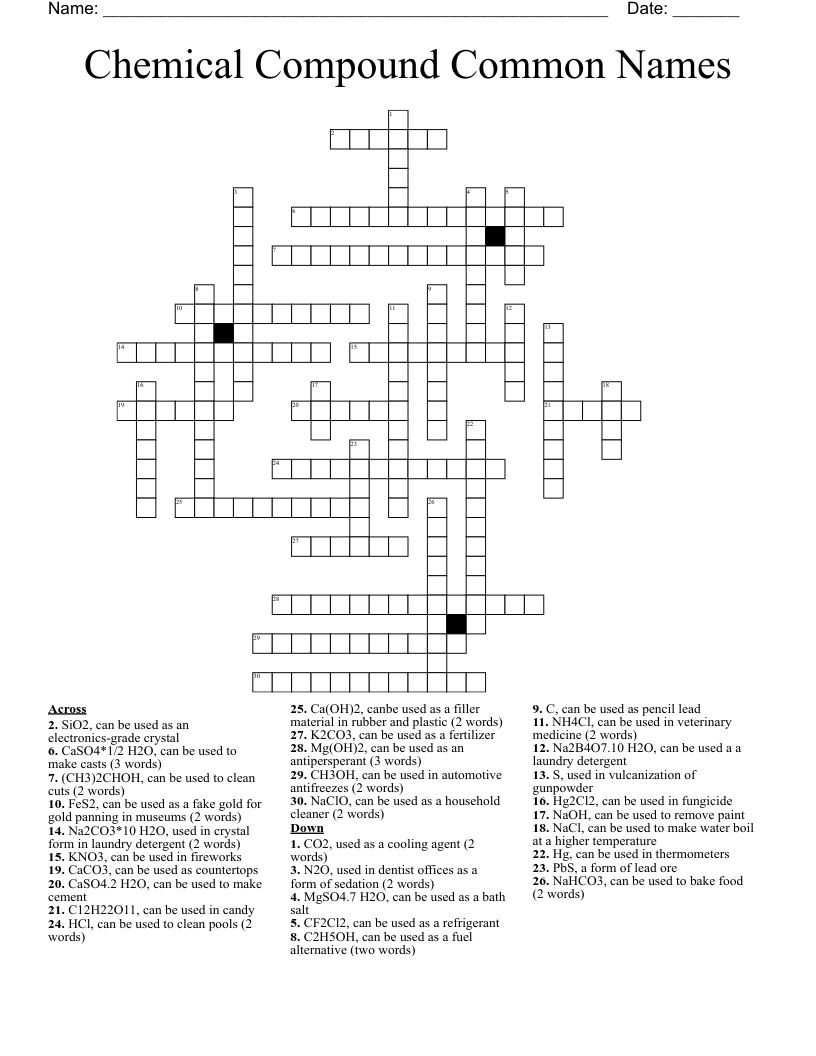 Chemical Compound Common Names Crossword WordMint
