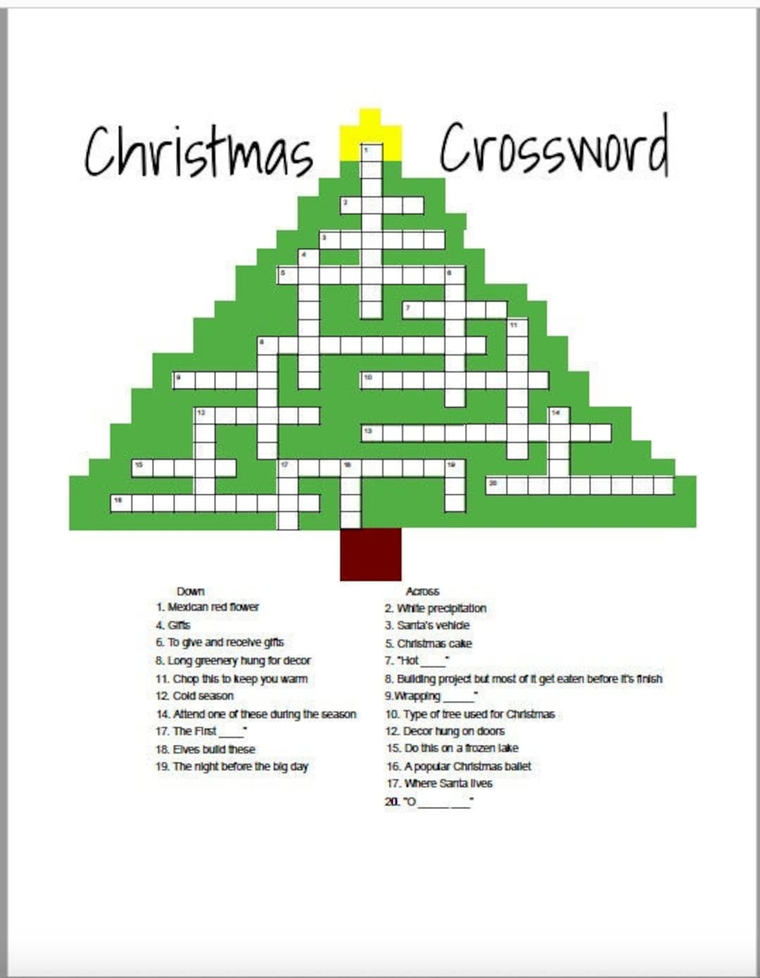 Christmas Crossword Etsy