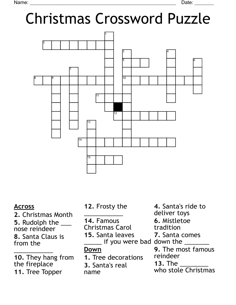 Christmas Crossword Puzzle WordMint