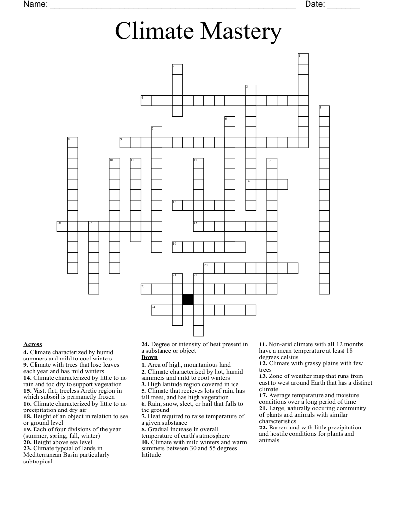 Climate Mastery Crossword WordMint