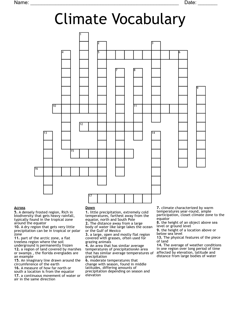 Climate Vocabulary Crossword WordMint Climate Vocabulary Crossword WordMint