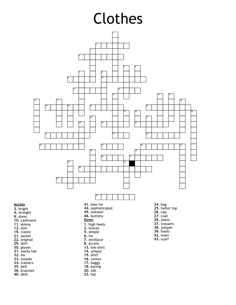 Clothes Crossword WordMint Clothes Crossword WordMint