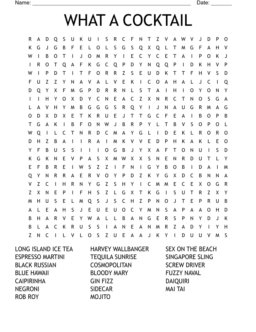 Cocktails Word Search WordMint