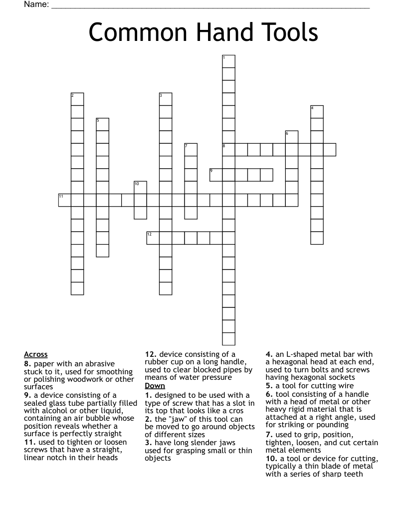 Common Hand Tools Crossword WordMint