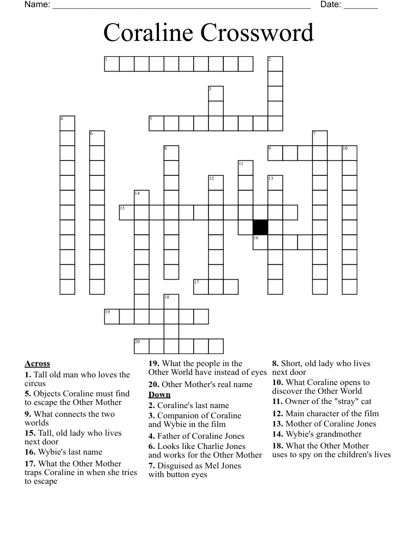 Coraline Crossword WordMint