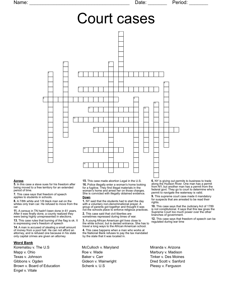 Court Cases Crossword WordMint