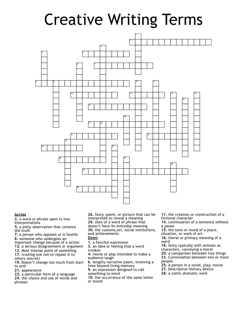 Creative Writing Terms Crossword WordMint