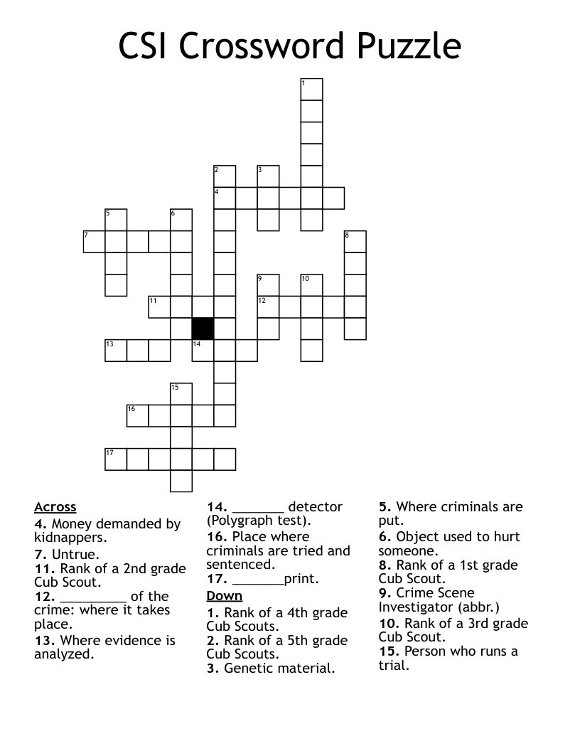 CSI Crossword Puzzle WordMint