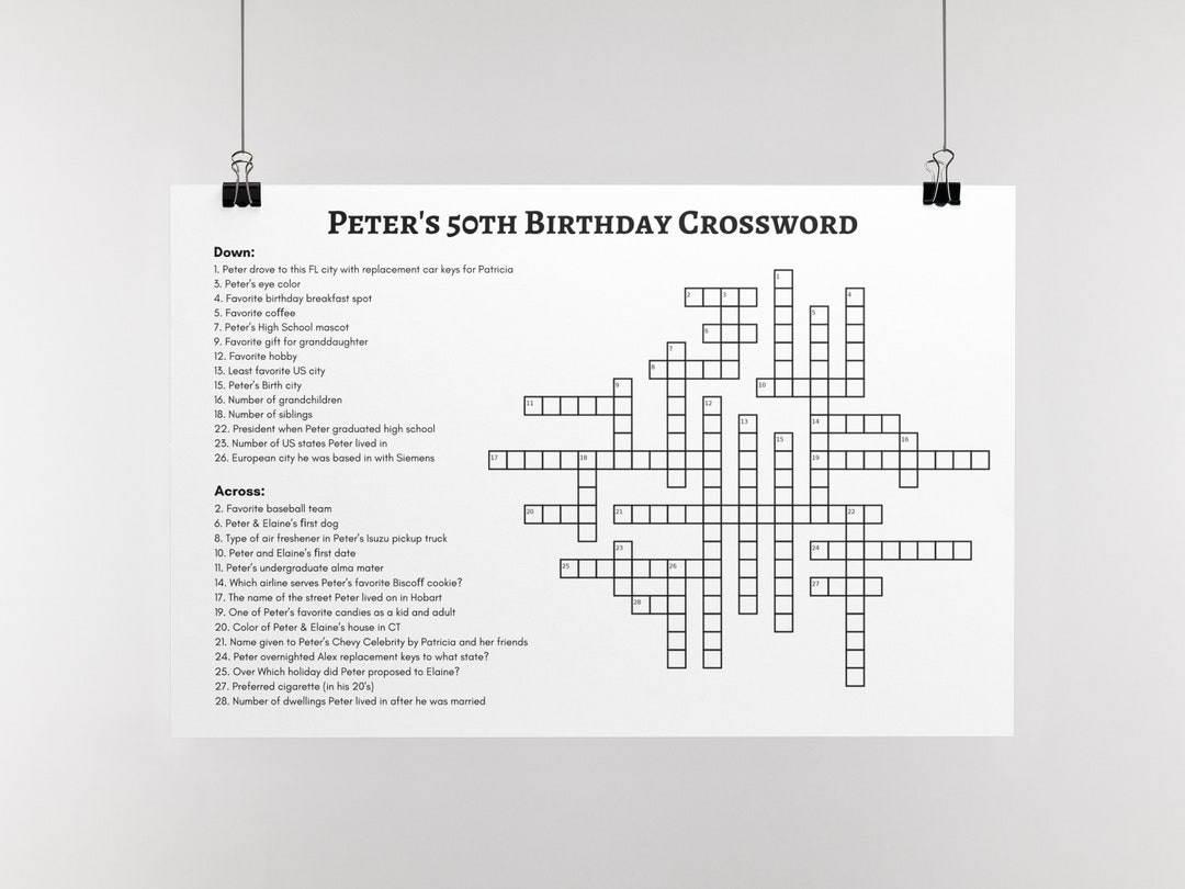 Custom Crossword Puzzle Large Format For 50th Birthday Party Idea Party Cross Word Word Game Lover Group Activity 60th Bday Activity Etsy Finland