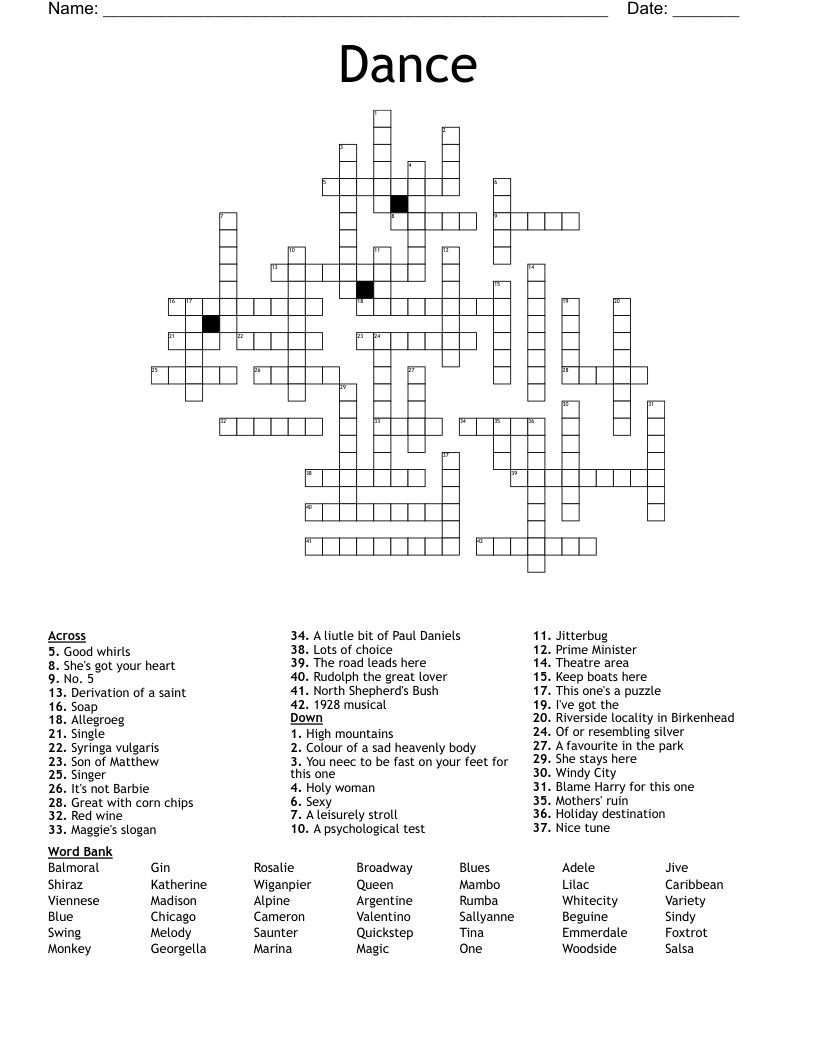 Dance Crossword WordMint Dance Crossword WordMint