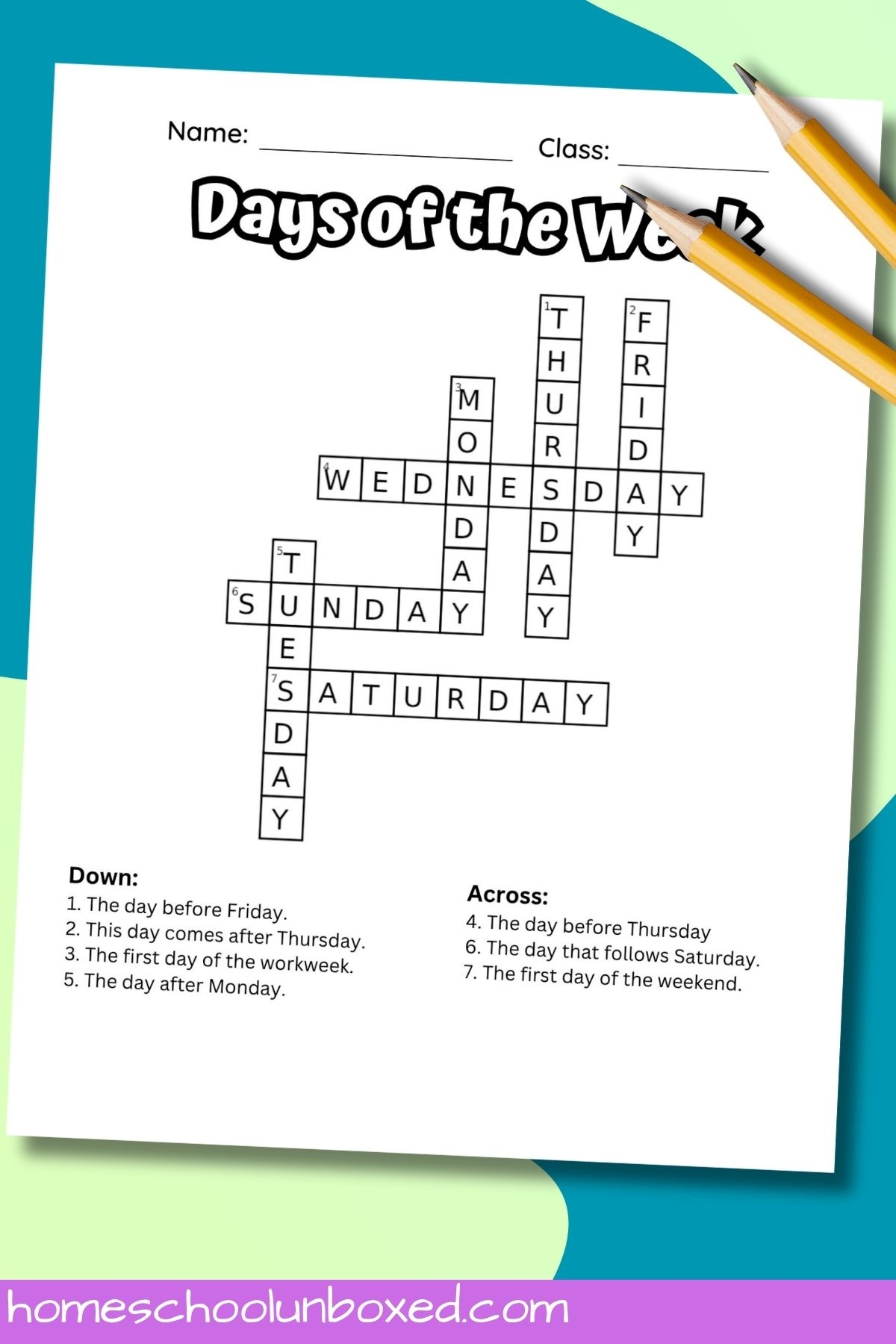 Days Of The Week Crossword Free Printable Puzzle With Answer Key Days Of The Week Crossword Free Printable Puzzle With Answer Key
