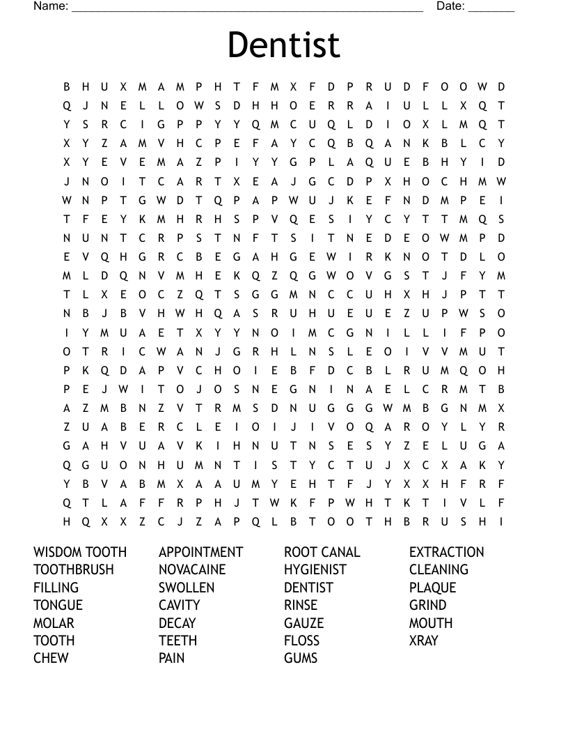 Dentist Word Search WordMint