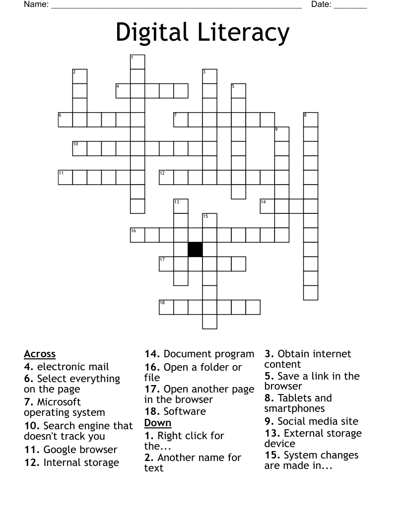 Digital Literacy Crossword WordMint