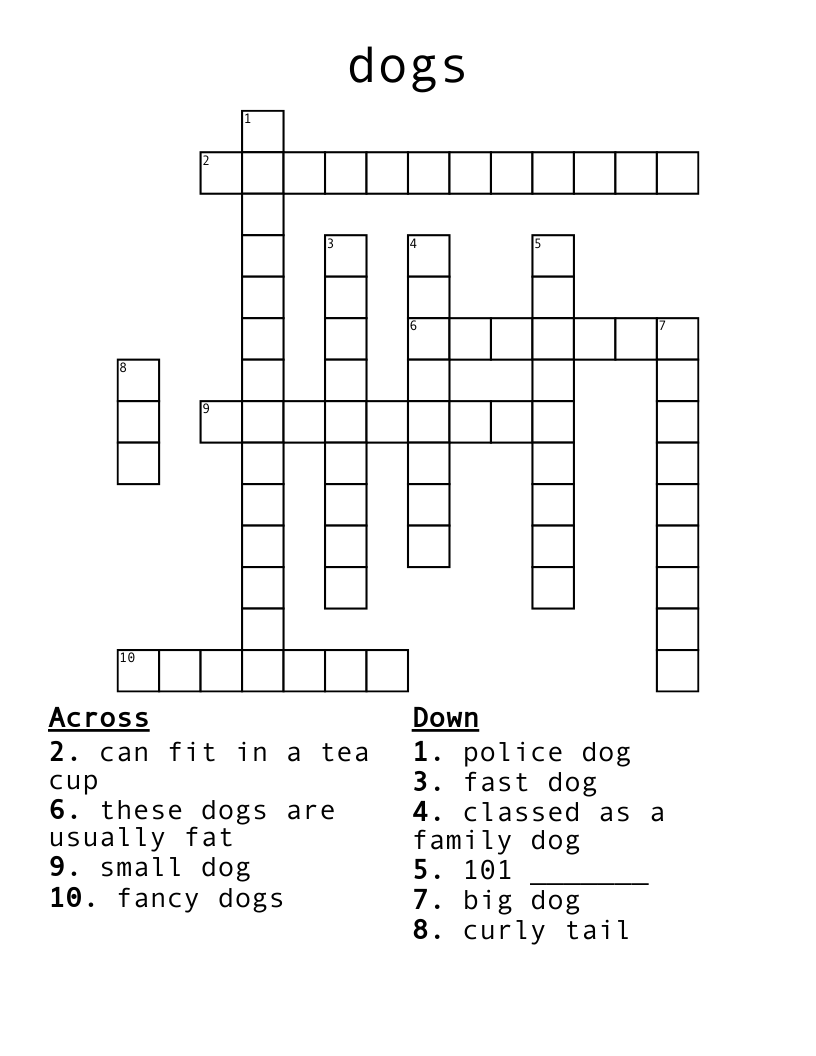 Dogs Crossword WordMint