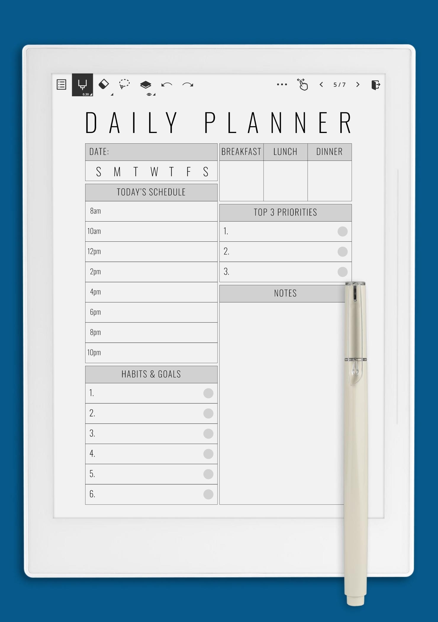 Download Printable Undated Daily Planner With Big Section For Notes PDF