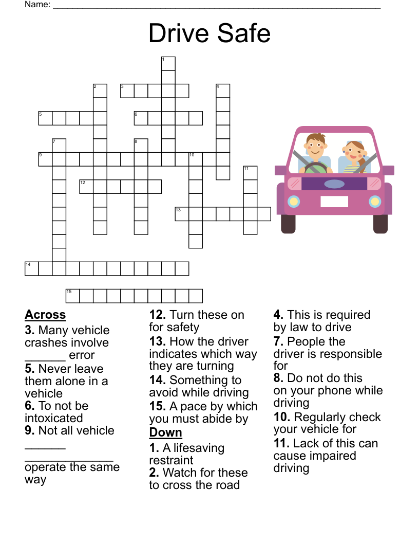 Drive Safe Crossword WordMint Drive Safe Crossword WordMint