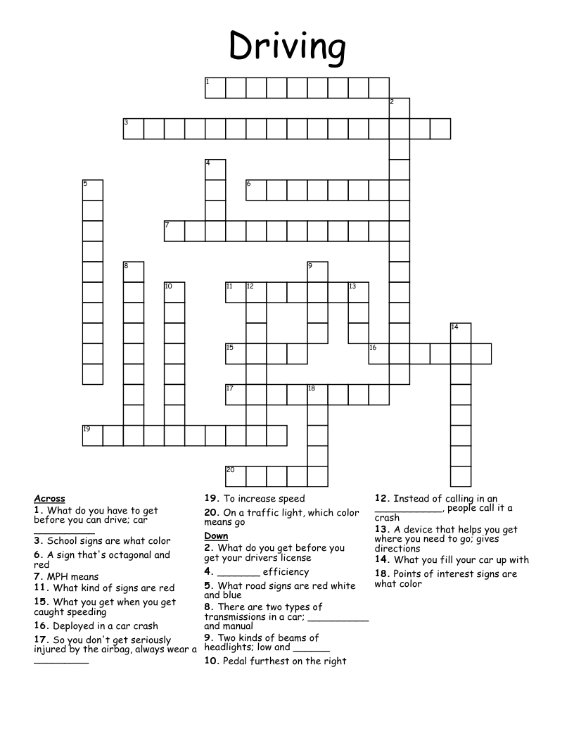 Driving Crossword WordMint