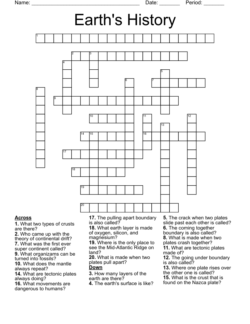 Earth s History Crossword WordMint