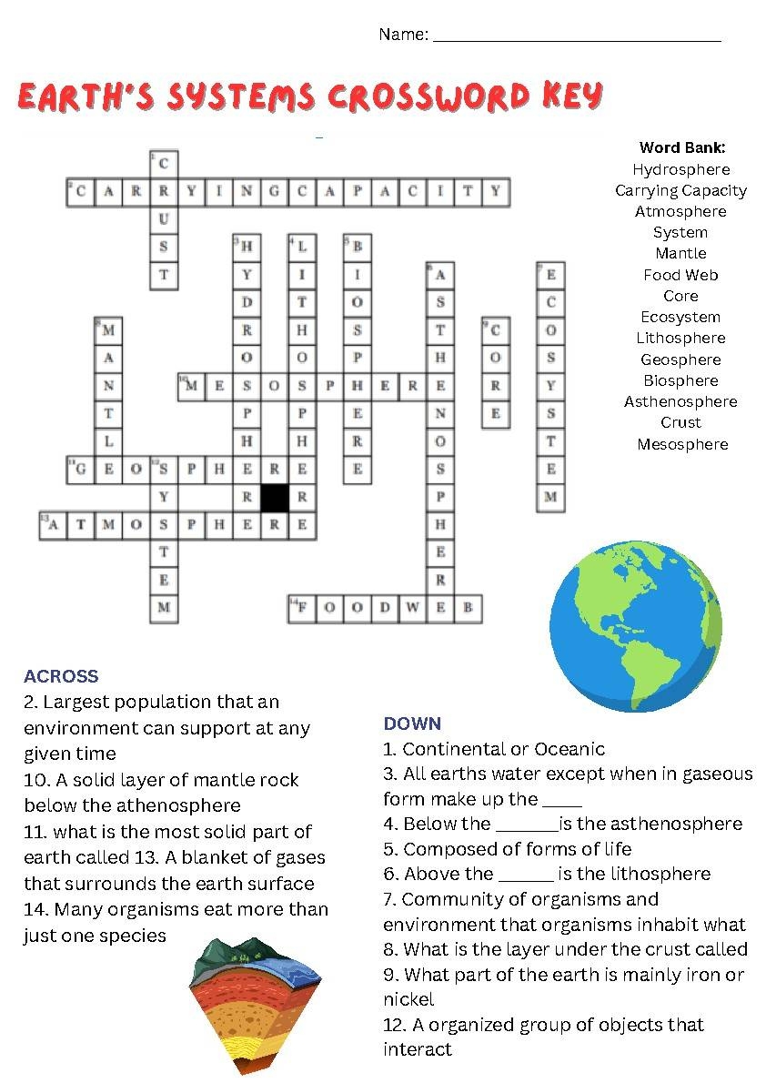 Earth s Systems Crossword Puzzle With Answer Key By Stokes Scholars