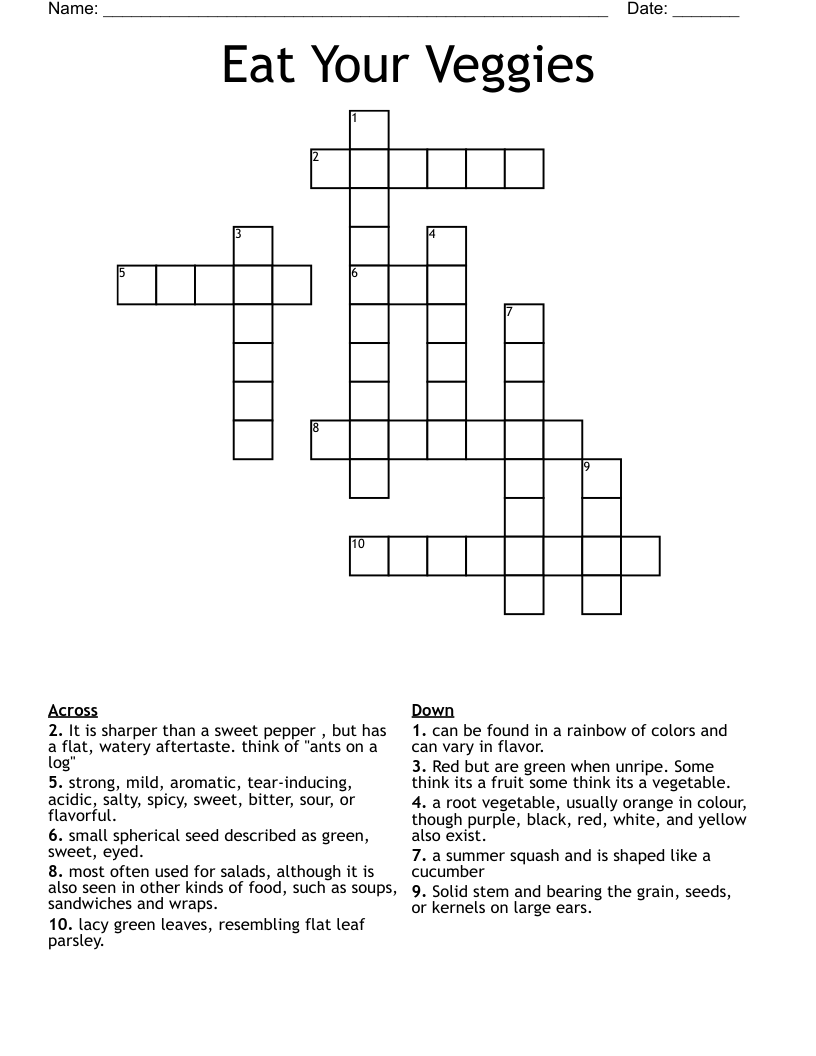 Eat Your Veggies Crossword WordMint
