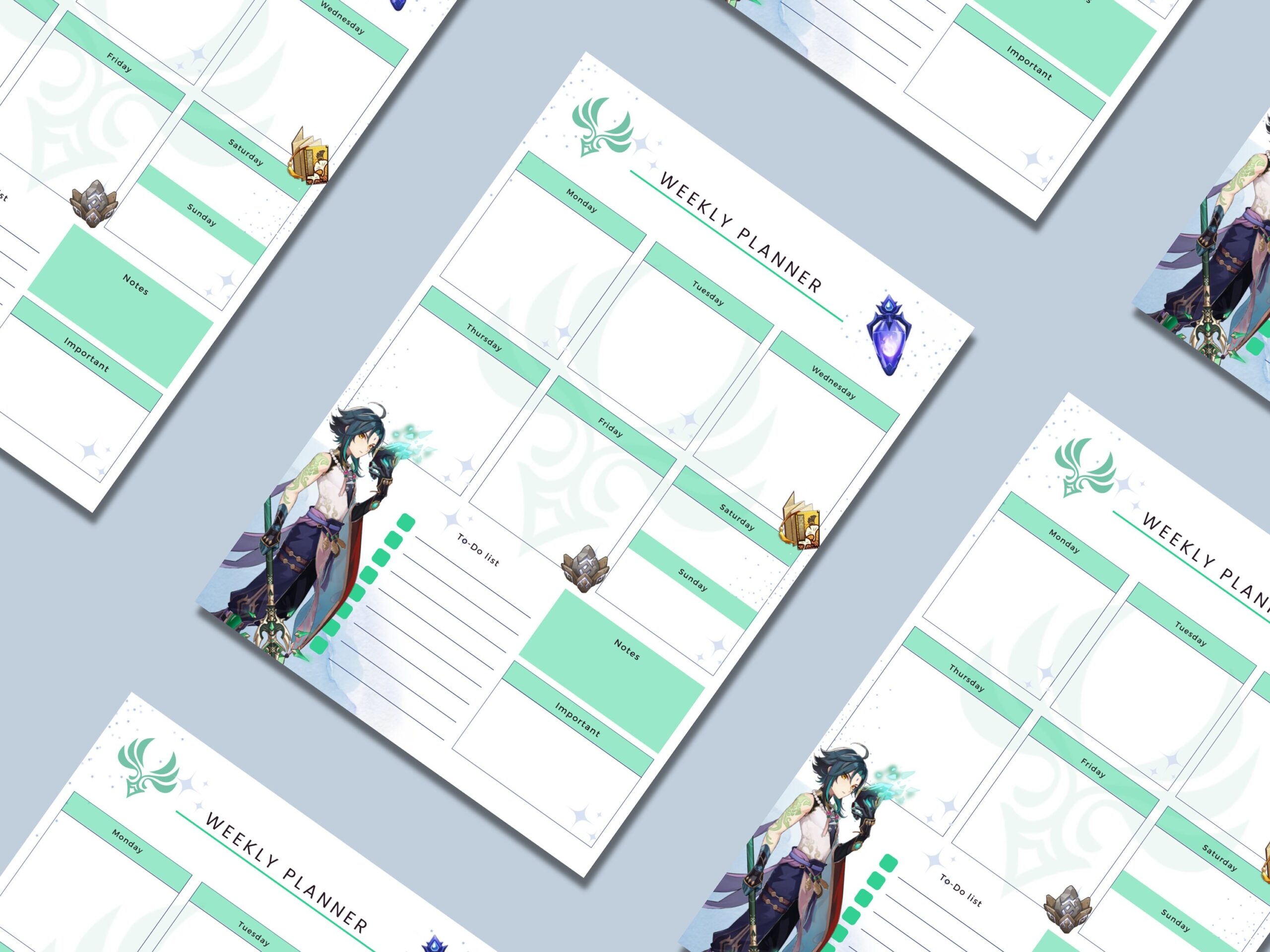 Editable printable Genshin Impact Weekly Planner Get Organized Lettersize A4 Digital Set Albedo Hu Tao Ayaka Klee Wanderer Xiao Etsy