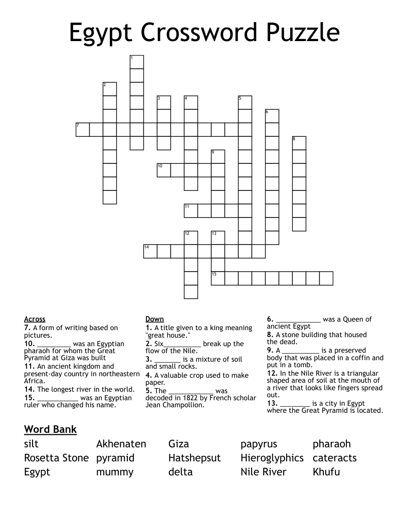 Egypt Crossword Puzzle WordMint