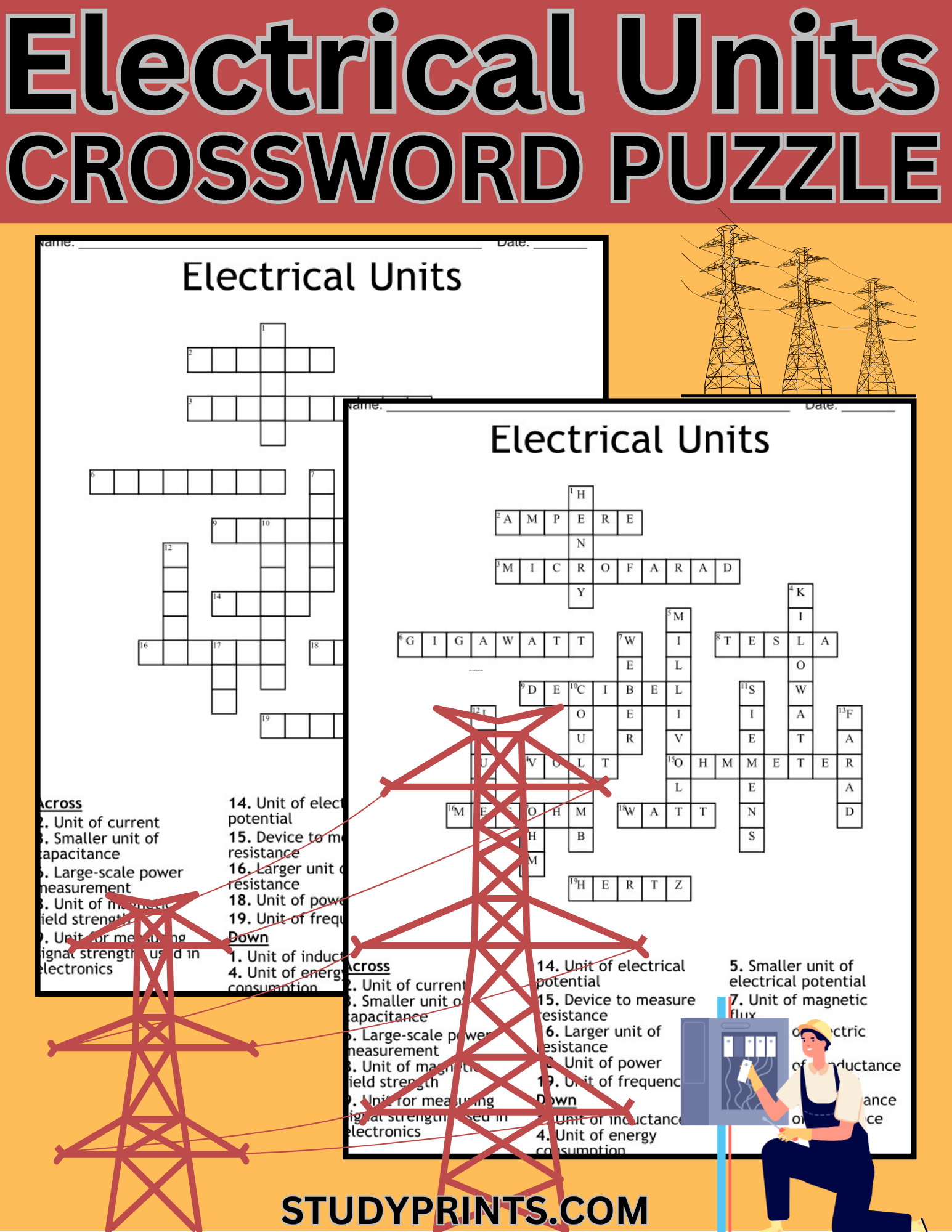 Electrical Units Crossword Puzzle Study Prints