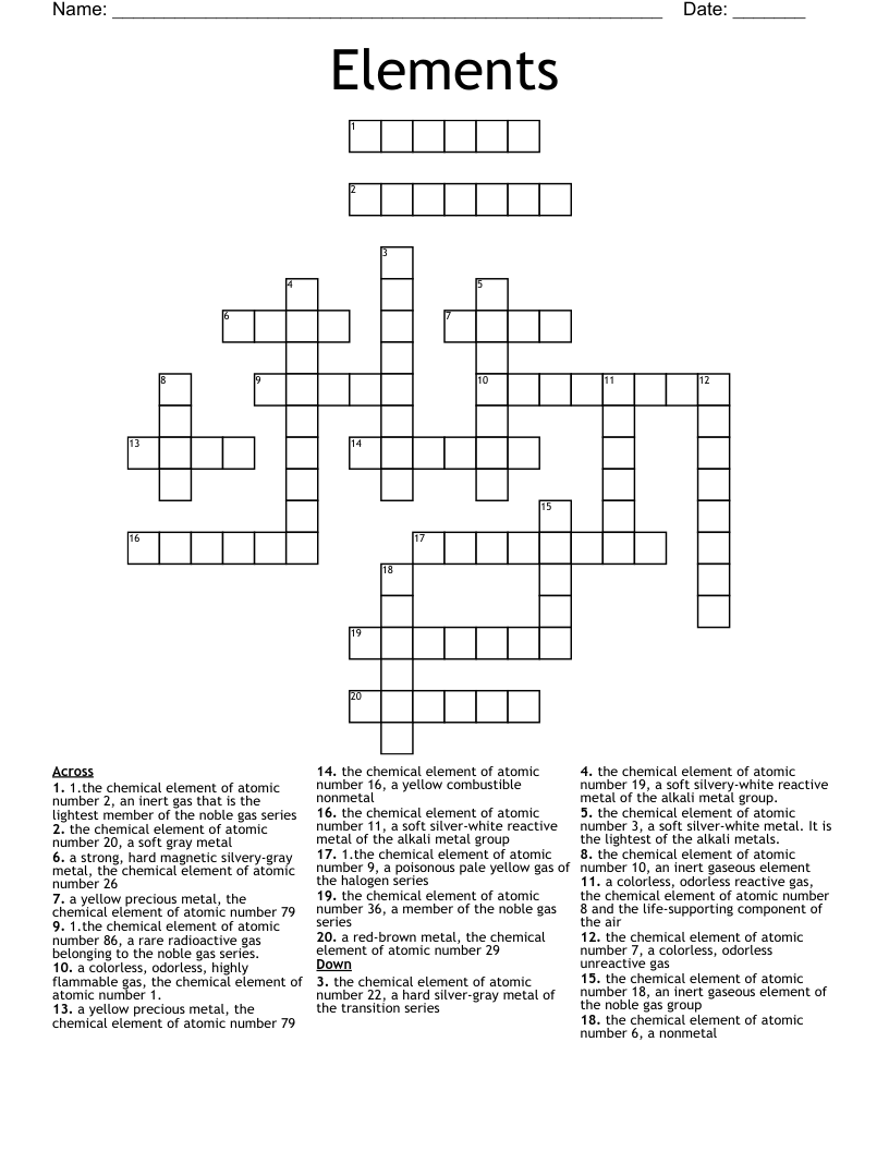 Elements Crossword WordMint Elements Crossword WordMint