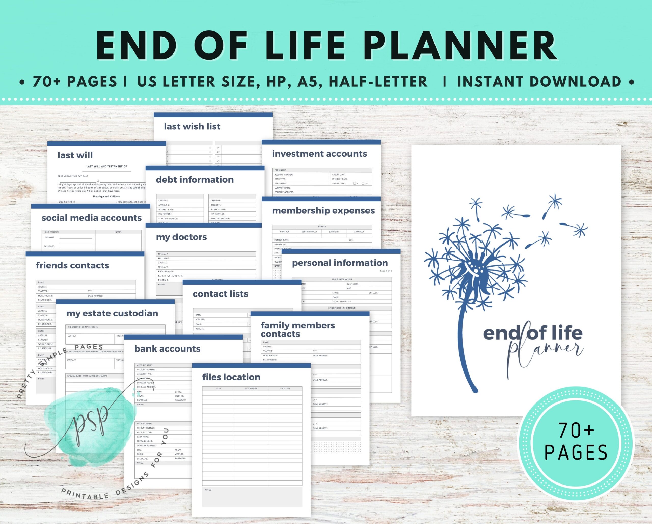 End Of Life Planner Printable Beneficiary Info Last Wishes Planner Estate Planning Binder Emergency Planner Binder Will Preparation Etsy